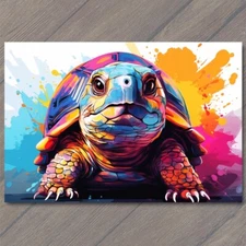 Art Print Turtle Smiling Happy Retro Pop Art Splash Colors Fun Cute Vibrant