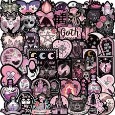 50PCS Dark Pink Gothic Witch Skull Graffiti Aesthetic Waterproof Viny Stickers
