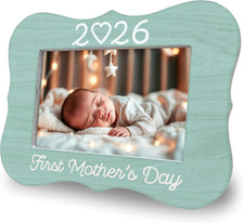 Our First Mother'S Day - Wooden Baby Photo Frame - Greenness Frame with Stand...