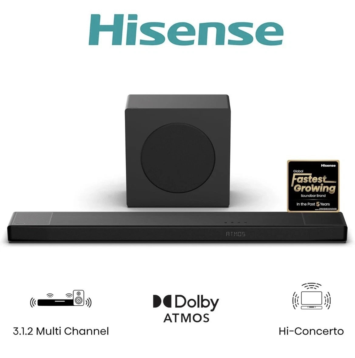 Hisense AX3120Q 3.1.2CH Soundbar With Wireless Subwoofer Dolby Atmos DtsX