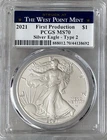 2021 W 1oz Silver American Eagle $1 Coin PCGS MS 70 First Production West Point