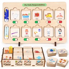Wooden Visual Schedule for Kids Chore Chart, Morning Bedtime Routine Charts f...