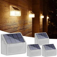 Solar Deck Lights Outdoor Waterproof 4-Pack Warm White 50 Lumens Wall Mount