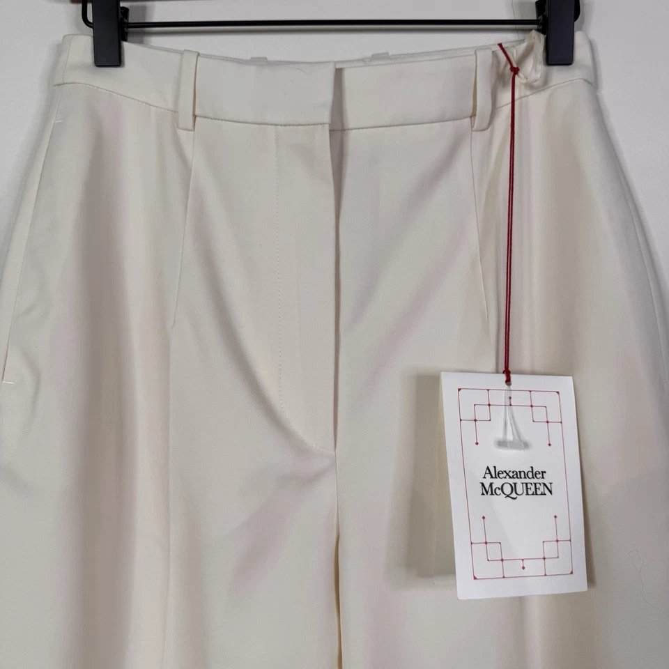 Pantalón Alexander McQueen Marfil Lana Plisado Pantalones Talla IT 42 Clásico A Medida Foto 2 de 4