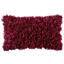 3D Rose Flower Pillow Cover Decorative 20" x 12" Pack of 1 1 Wine Red