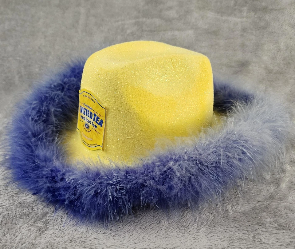 Sombrero de Té Helado Duro Té Retorcido Vaquera Talla Única Amarillo Brillo Azul Pluma Rodeo Foto 3 de 4