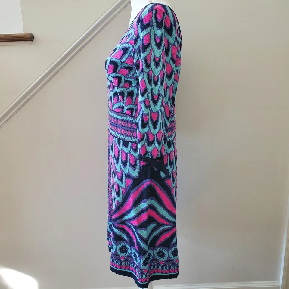 Vestido Suéter Lilly Pulitzer Escala Azul Rosa Hasta la Rodilla Manga 3/4 Talla Grande Foto 3 de 4