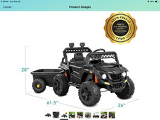 KIDS 12V ELECTRIC RIDE ON UTV CAR AND TRAILER W/PARENT CONTROL BLACK