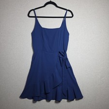 Navy Blue Cami Ruffle Hem Wrap Dress Womens Small