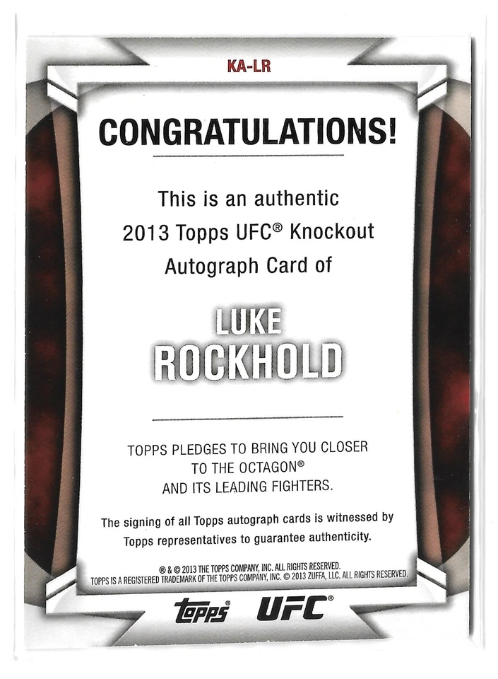2013 Topps UFC Knockout Luke Rockhold On Card Auto Autograph #160/209 - Image 2 of 2