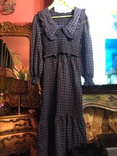 Mango Long sleeve  smock bodice  ankle LENTH collard dress 10 blue black check