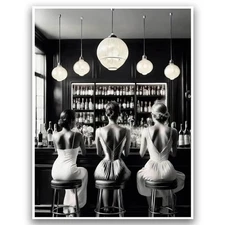 Vintage Black and White Posters Kitchen Wall Art Bar Cart Print Alcohol & Fas...