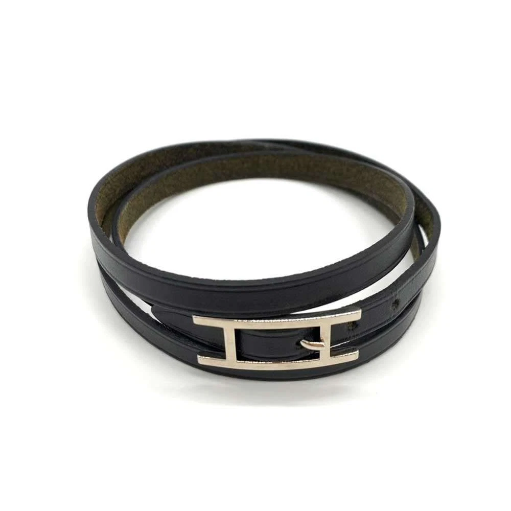 HERMÈS Bracciale Hermes API3 nero 3 file braccialetto motivo H accessorio AB rank pelle
