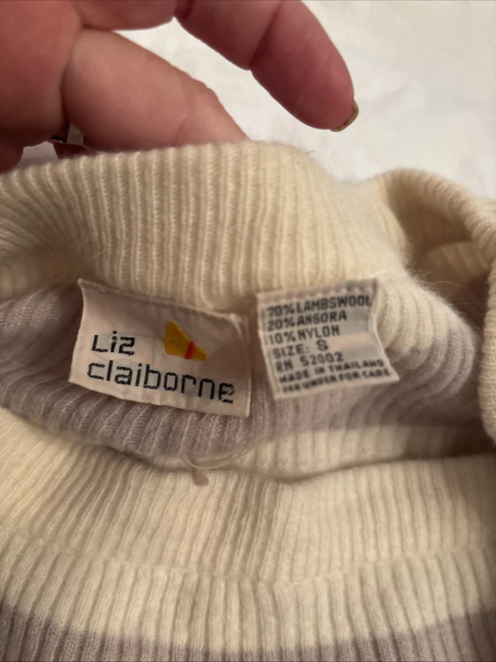 复古 Liz Claiborne 8 码羊羔毛中长裙条纹面霜 — 第 2/3 张图片