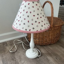 Vintage Ladybug Kids Table Lamp Ladybug Bee Flower Print Gingham Trim Nursery