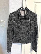 Express blazer jacket knit tweed asymmetrical zip closure unlined Black/white S
