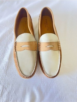 Froats Baltimore Premium Leather Two Tone Beige Cream Penny Loafers Size 12