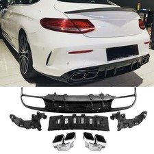 Für Mercedes C205 A205 Coupe Heckdiffusor +Auspuffblenden C63 S AMG Optik Chrome
