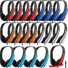 20 Pack Classroom Headphones with Microphone - 3.5mm Jack Plug Bright Color