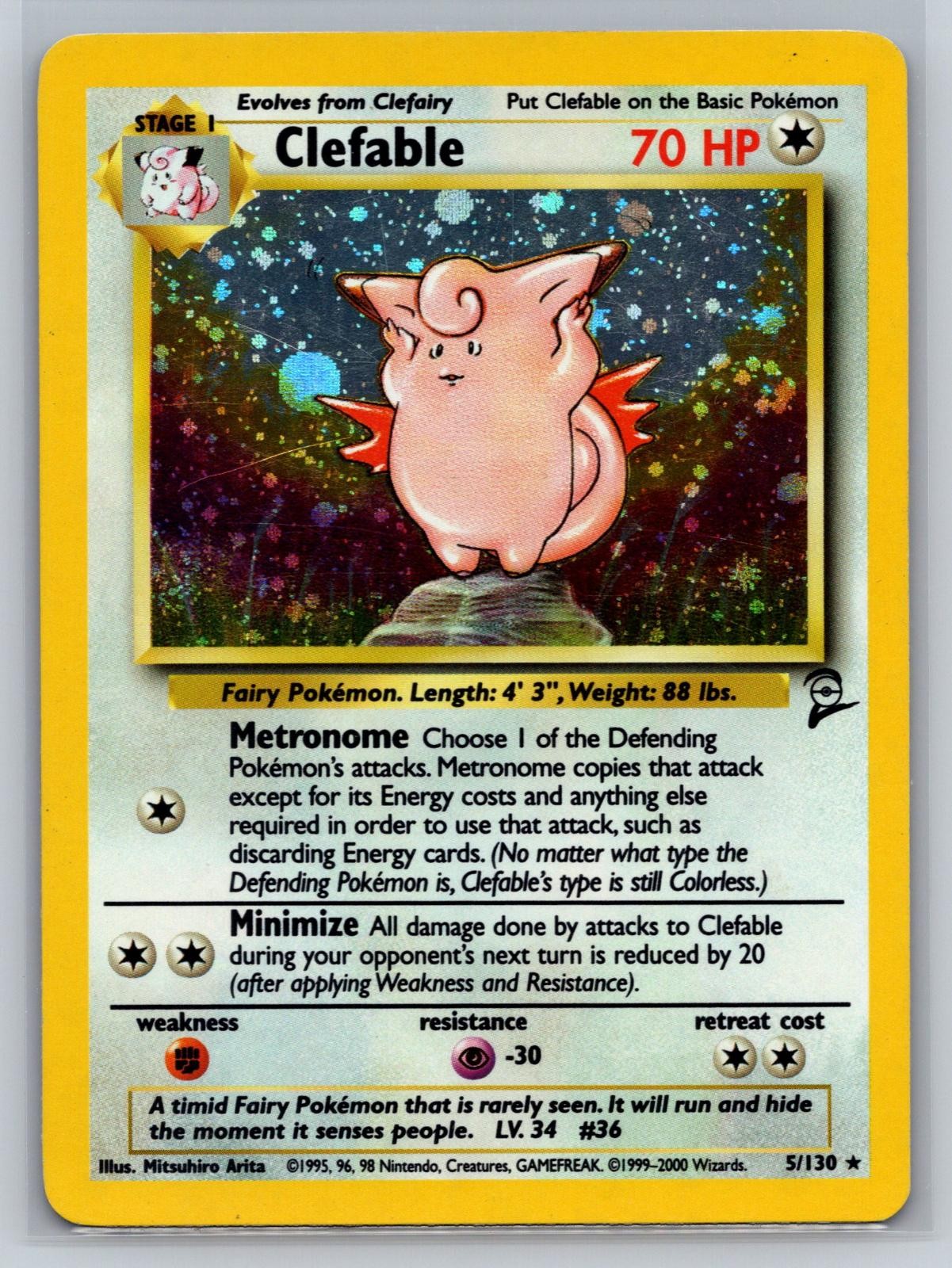Clefable 5/130 Holo Rare Base Set 2 Pokemon NM