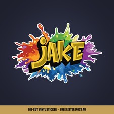 Personalised Graffiti Name Sticker Rainbow Paint Splash Waterproof Vinyl Laptop