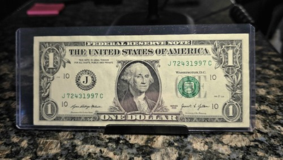 #ad # 0095 2021 $1 Dollar Bill Year Note 1997 Fancy Serial Number Trailing $2.99