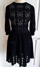 $3950 CHANEL 20P BLACK CROCHET LACE KNIT CC LOGO DRESS 36