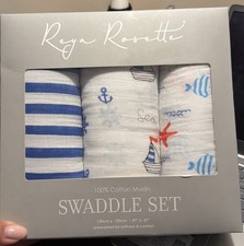 New 3-Pack Baby 100 Cotton Muslin Swaddle Blankets 47x47 Nautical Reya Rosetti