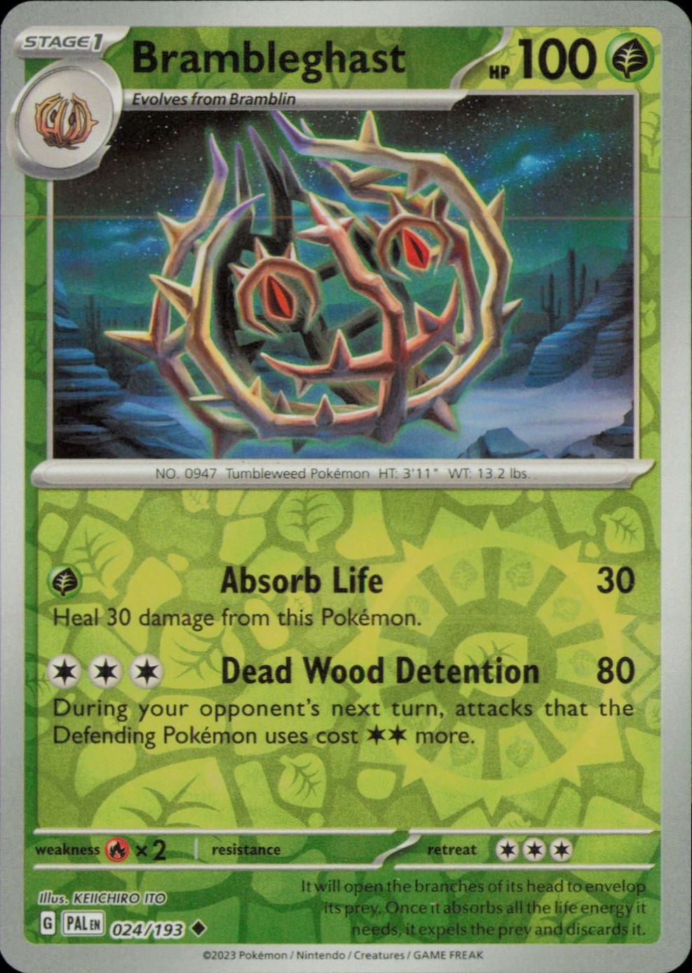BRAMBLEGHAST 024/193 UC PALDEA EVOLVED POKEMON REVERSE HOLO NM