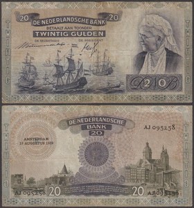 Netherlands, 20 Gulden, 1939, VF+++, P-54