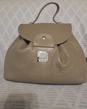 I Medici Firenze Italian Pebbled Leather Backpack Purse Satchel Beige 