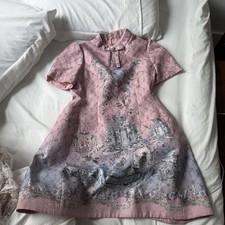 Fairycore Coquette Princess A-Line Puff Sleeve Baroque Print Dress Size Small