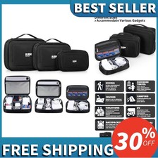Cable Organizer Bag 3 Piece Set Small Medium Large Water Resistant Travel Case