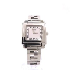 FENDI Quadro 6000L Silver FF Logo Ladies Watch Quartz Authentic Very Good