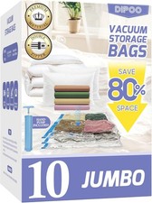 10 Pack Jumbo Vacuum Storage Bags with Hand Pump 80% Storage Space Saving Sturdy