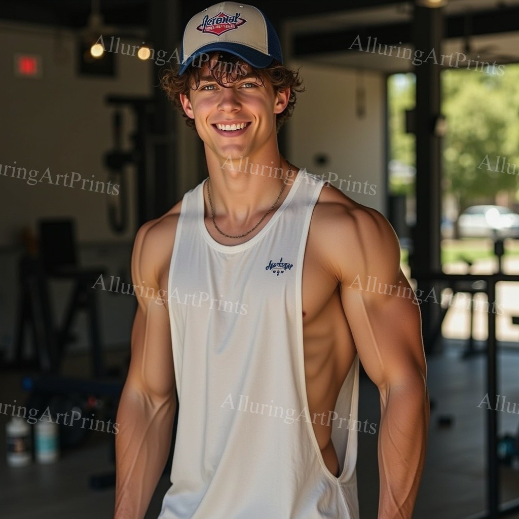 Male Model Photo Print Muscular Handsome College Hunk Abs Jock -A175