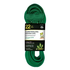 22 Ft. 16/3 3-Outlet Heavy Duty Extension Cord, Green