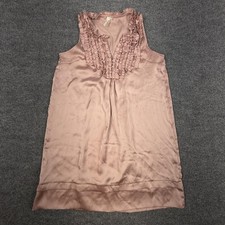 Lapis Dress Womens Medium Pink Ruffle V Neck Sleeveless Shift Satin Knee Length