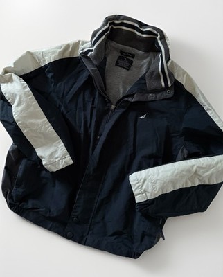 Nautica Jacket Men s Medium Navy Blue White Full Zip Hooded