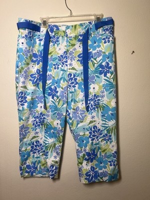 Women s White Stag Cotton Stretch Chino Capri Pants Floral Fun Hippy Hipster 18