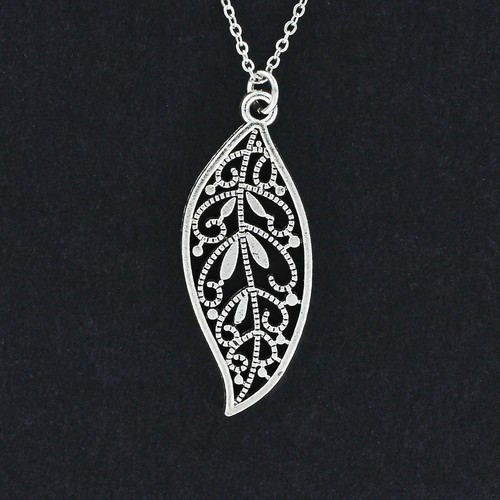 FILIGRANE BLATT Halskette - Zinn Charm großer Anhänger Baumrolle offen an Kette - Bild 2 von 4