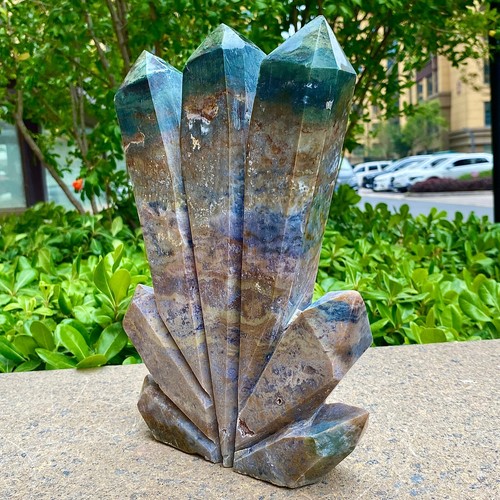 9.21LB Natural water grass agate Multi pointed Obelisk crystal energy column - Picture 2 of 21