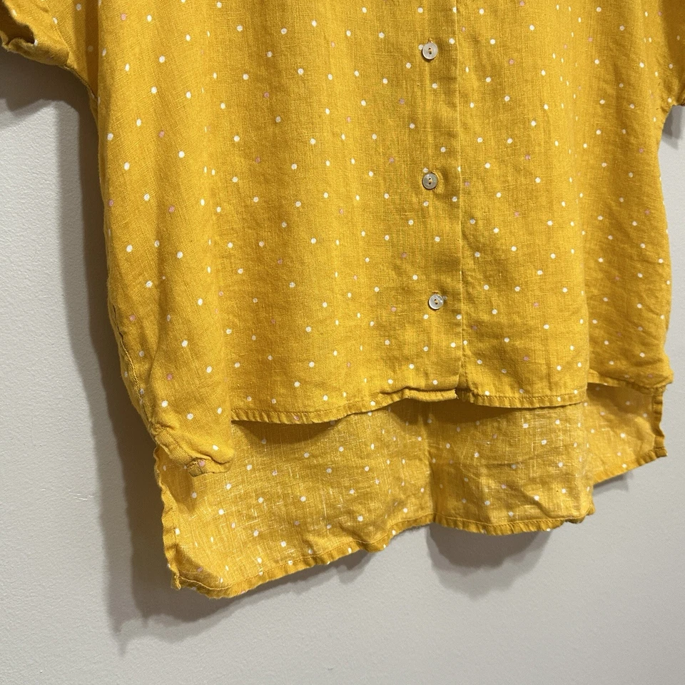 Blusa corta Nicole Miller a lunares 100 % lino para mujer S amarilla retro años 50 informal Foto 4 de 4