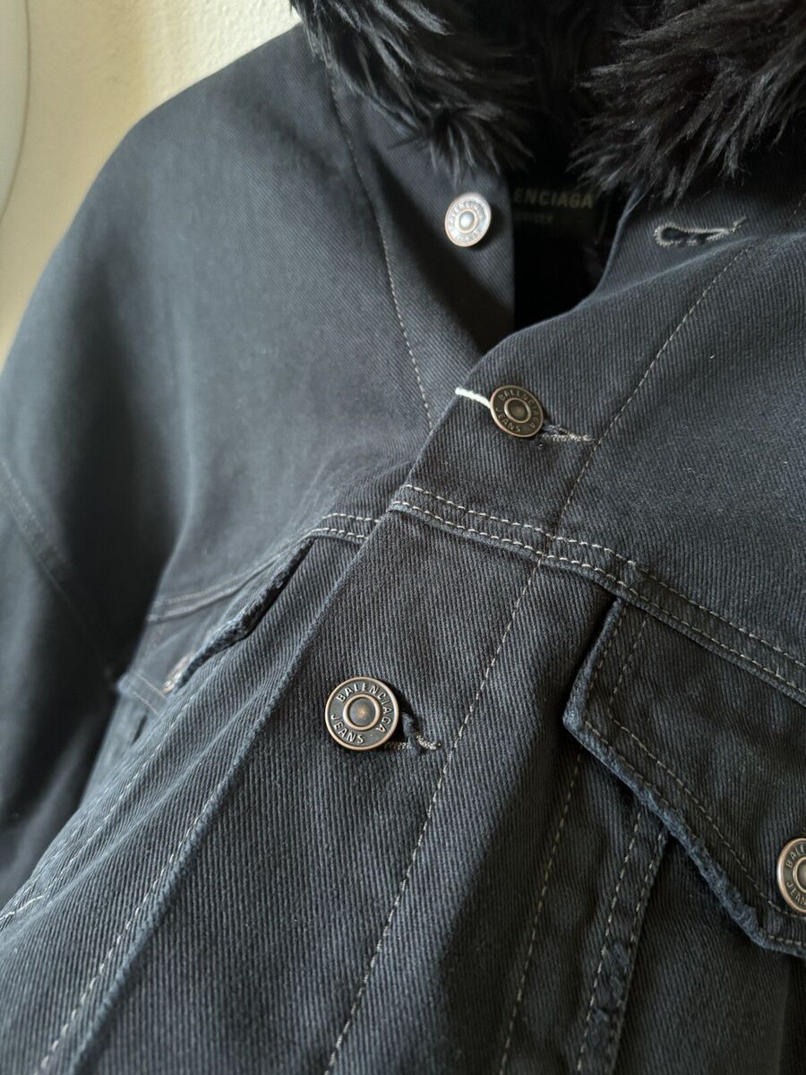 Balenciaga Denim Hooded Jacket With Fur Lining - New - Size Balenciaga Denim Hooded Jacket With Fur Lining - New - Size