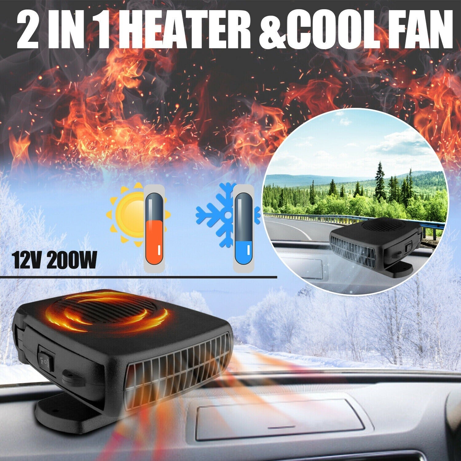 12V DC Car Auto Portable Electric Heater Heating Cooling Fan Demister  Defroster | eBay