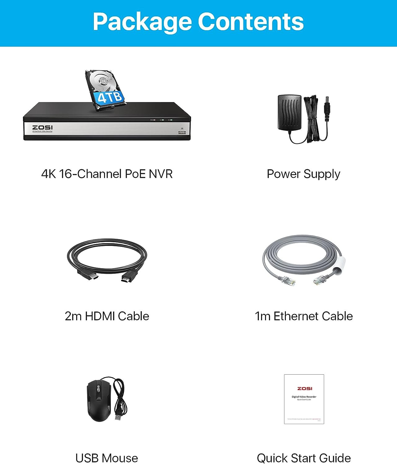 4K 16 Channel Poe NVR System with 4TB HDD for 24/7 Recording, Playback, Remote A