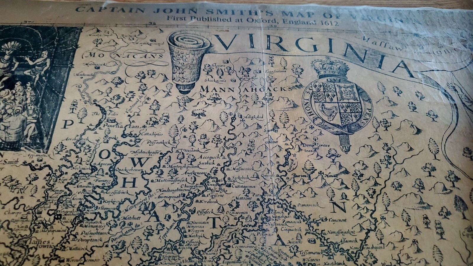 Antique Reproduction of 1612 Virginia Map Made by Virginia Historical Society