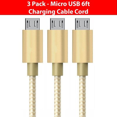 3 Pack Micro USB Fabric Braided Data Sync Charger Charging Cable Cord 6ft Gold