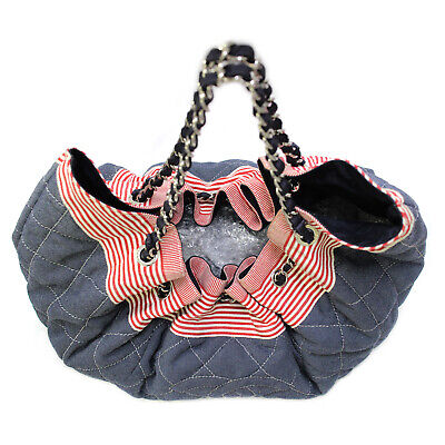 CHANEL Coco Cabas GM Denim Blue Red Chain Drawstring Tote Bag #2559 Rise-on  
