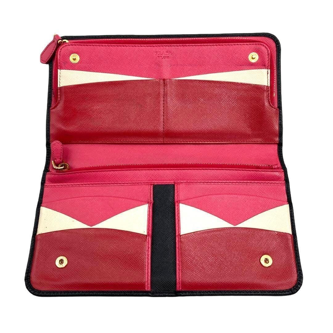 バッグ Prada long wallet Prada Long Wallet Black Pink Saffiano Leather With Box Used